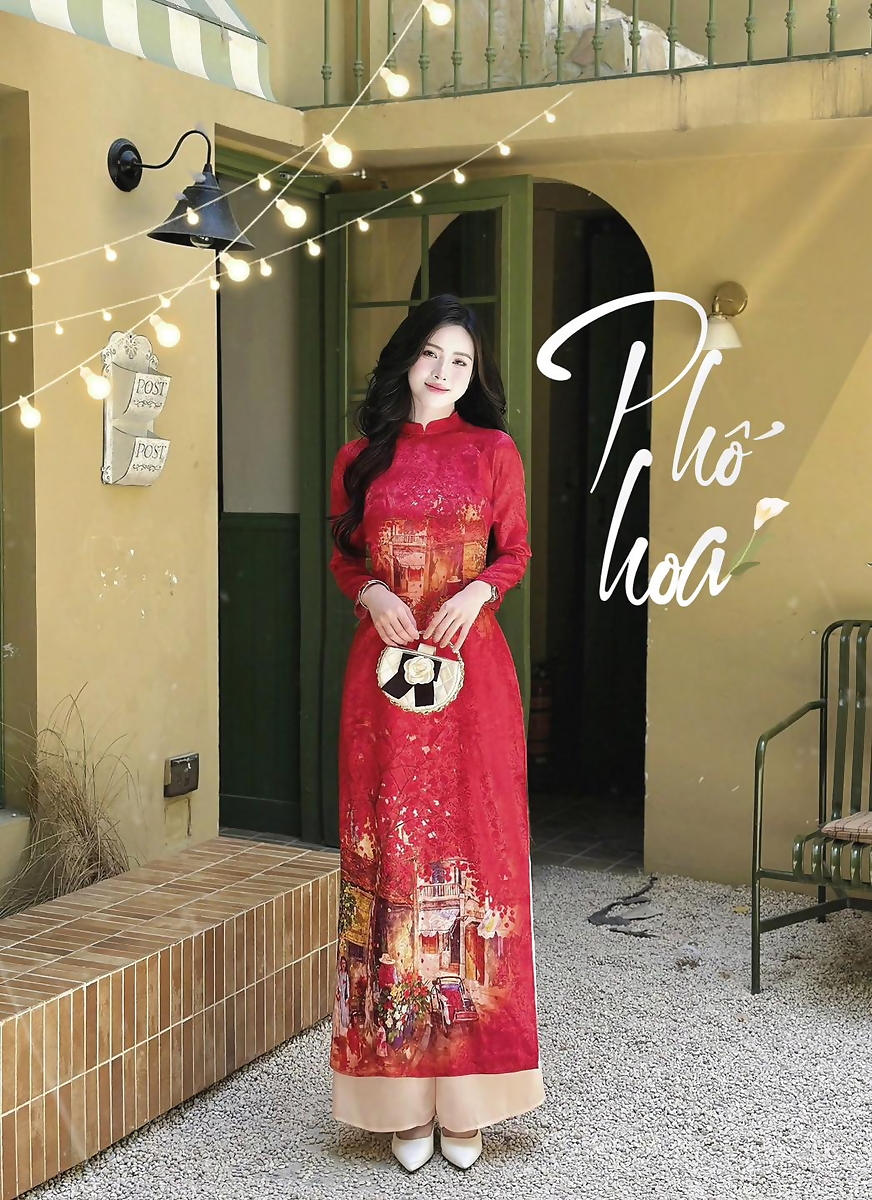 Áo Dài Truyền Thống Phố Hoa Đỏ