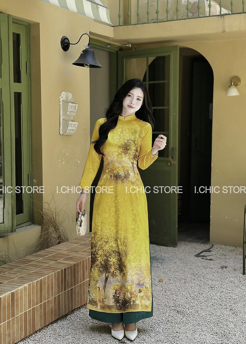 Áo Dài Truyền Thống Phố Hoa Vàng