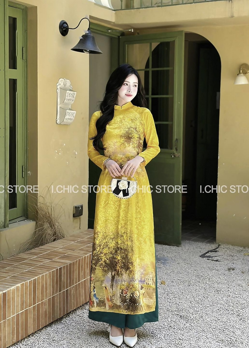 Áo Dài Truyền Thống Phố Hoa Vàng