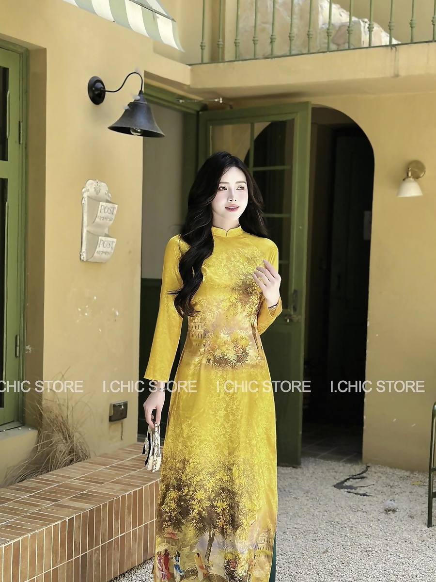 Áo Dài Truyền Thống Phố Hoa Vàng