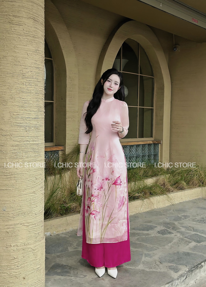 Áo Dài Như Hương Hồng Nhạt