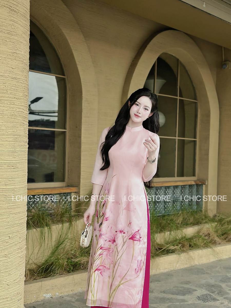 Áo Dài Như Hương Hồng Nhạt