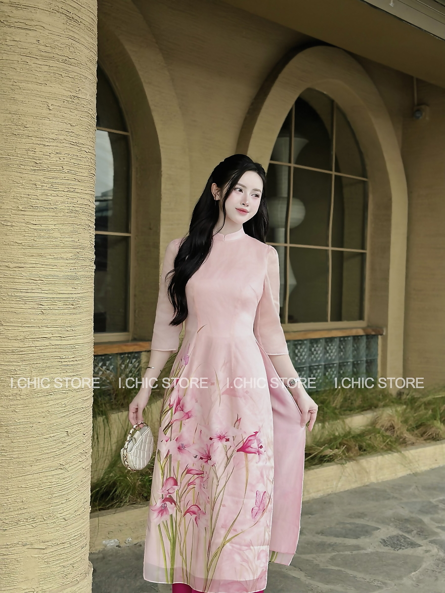 Áo Dài Như Hương Hồng Nhạt