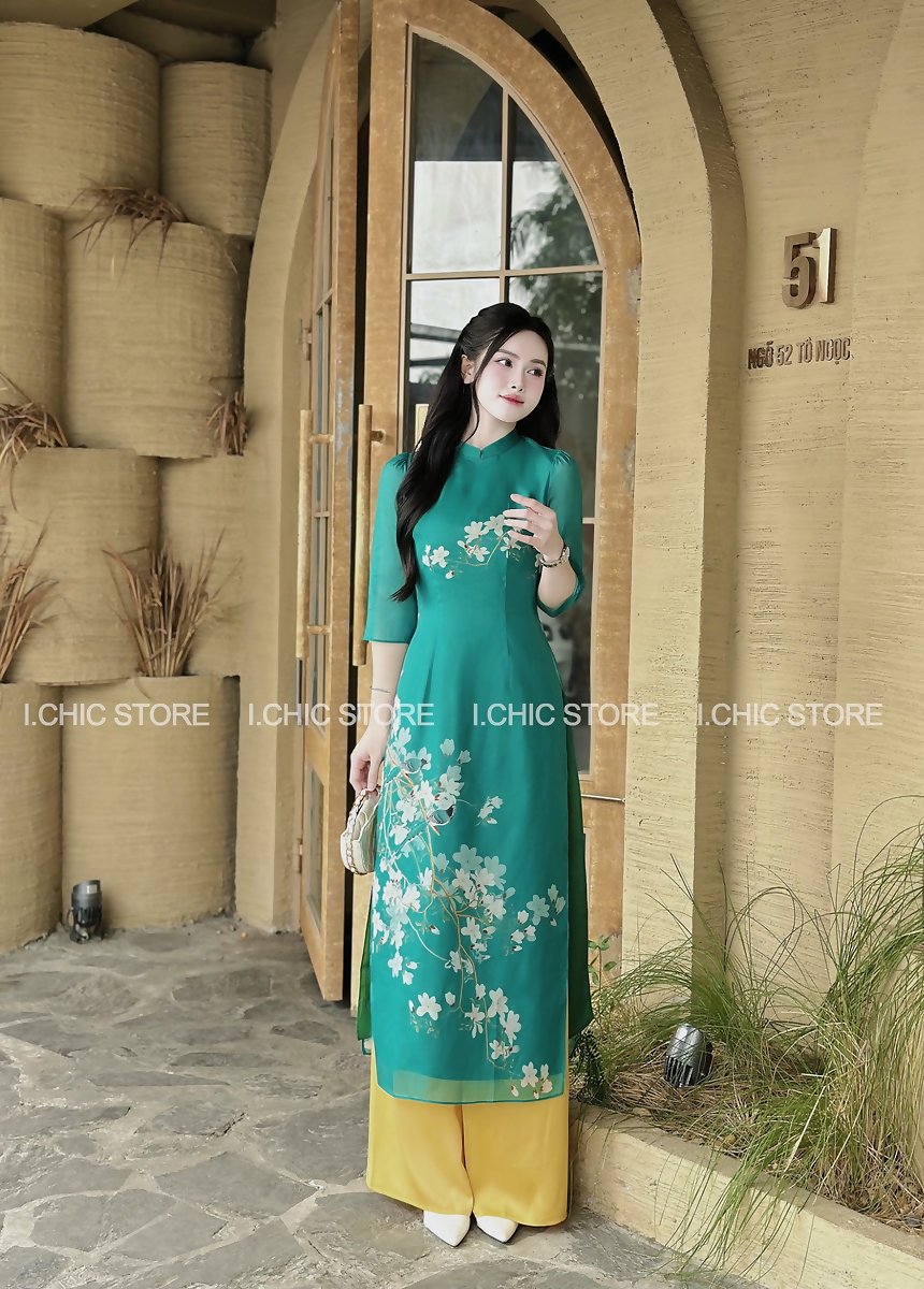 Áo Dài Như Hương Xanh Lá