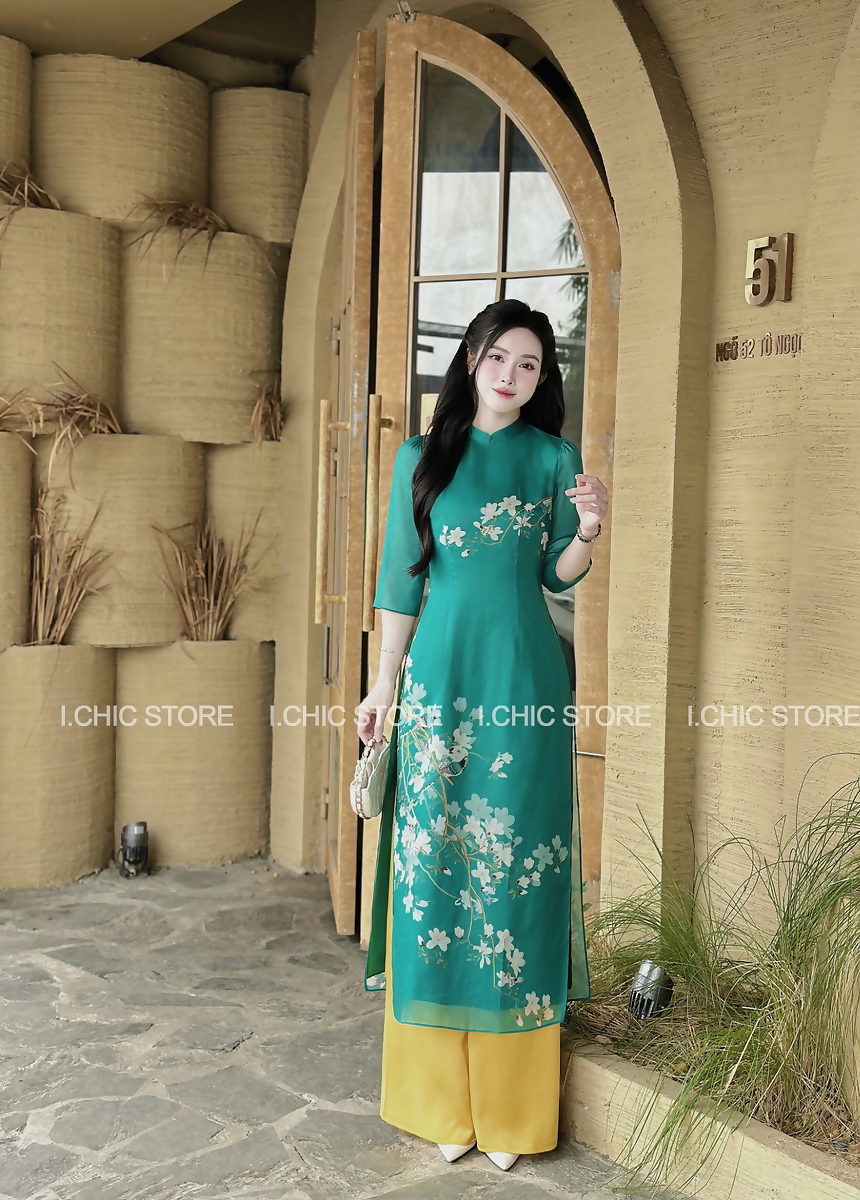 Áo Dài Như Hương Xanh Lá