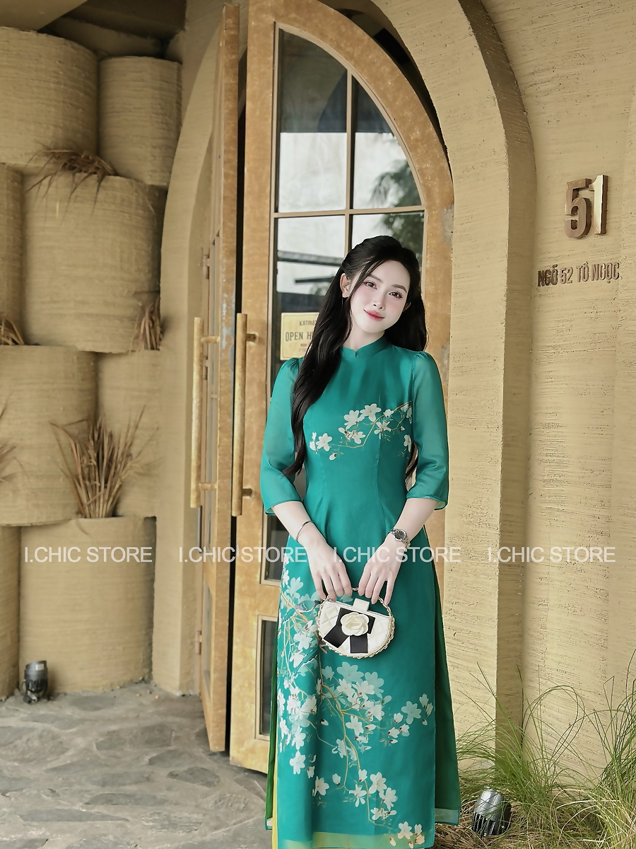Áo Dài Như Hương Xanh Lá